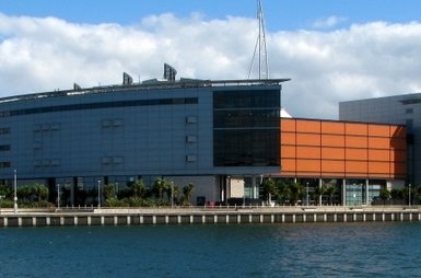 The Belfast arena at Queen's Quay, photographed under its former Odyssey branding