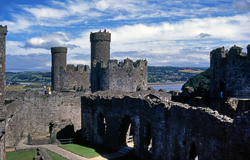 Conwy Castle with the estuary beyond, Wales, photographed in 1991