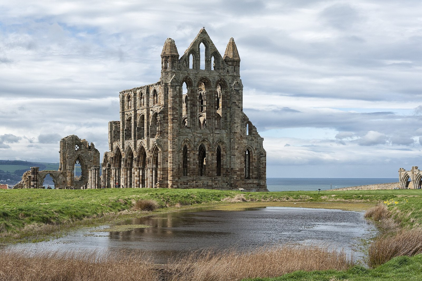 Gothic ruins of Whitby Abbey on the headland